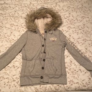 Hollister Button-Up Sweatshirt with Fuzzy Interior and Hood